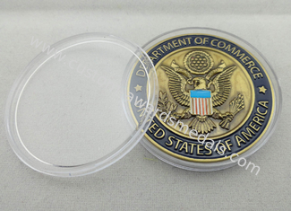 il ferro/ottone/rame su ordinazione di commercio 3D assegna la moneta con la chiara scatola di plastica