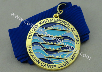 La medaglia hawaiana del nastro 3d del club della canoa da in lega di zinco la pressofusione con la doratura